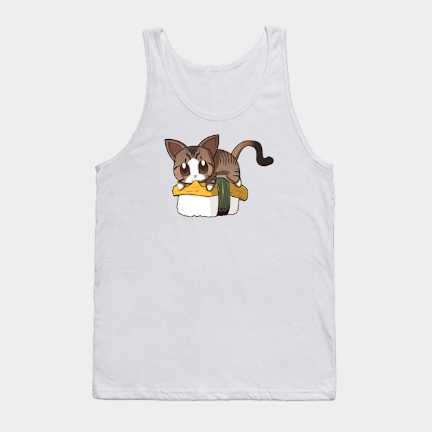 Brown Stripped Cat Tamago Sushi Tank Top by Myanko